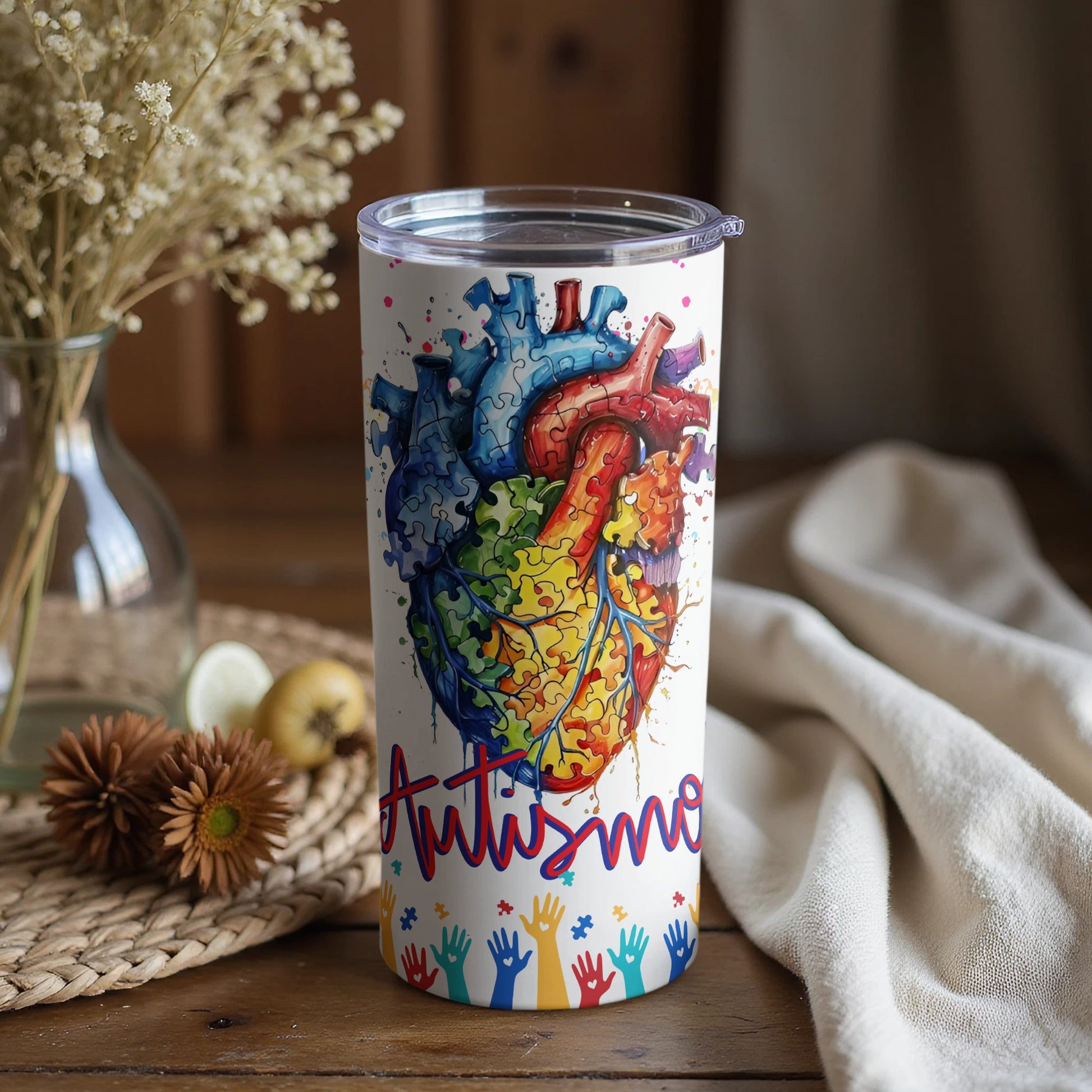 Autism Awareness Colorful Heart Puzzle Tumbler