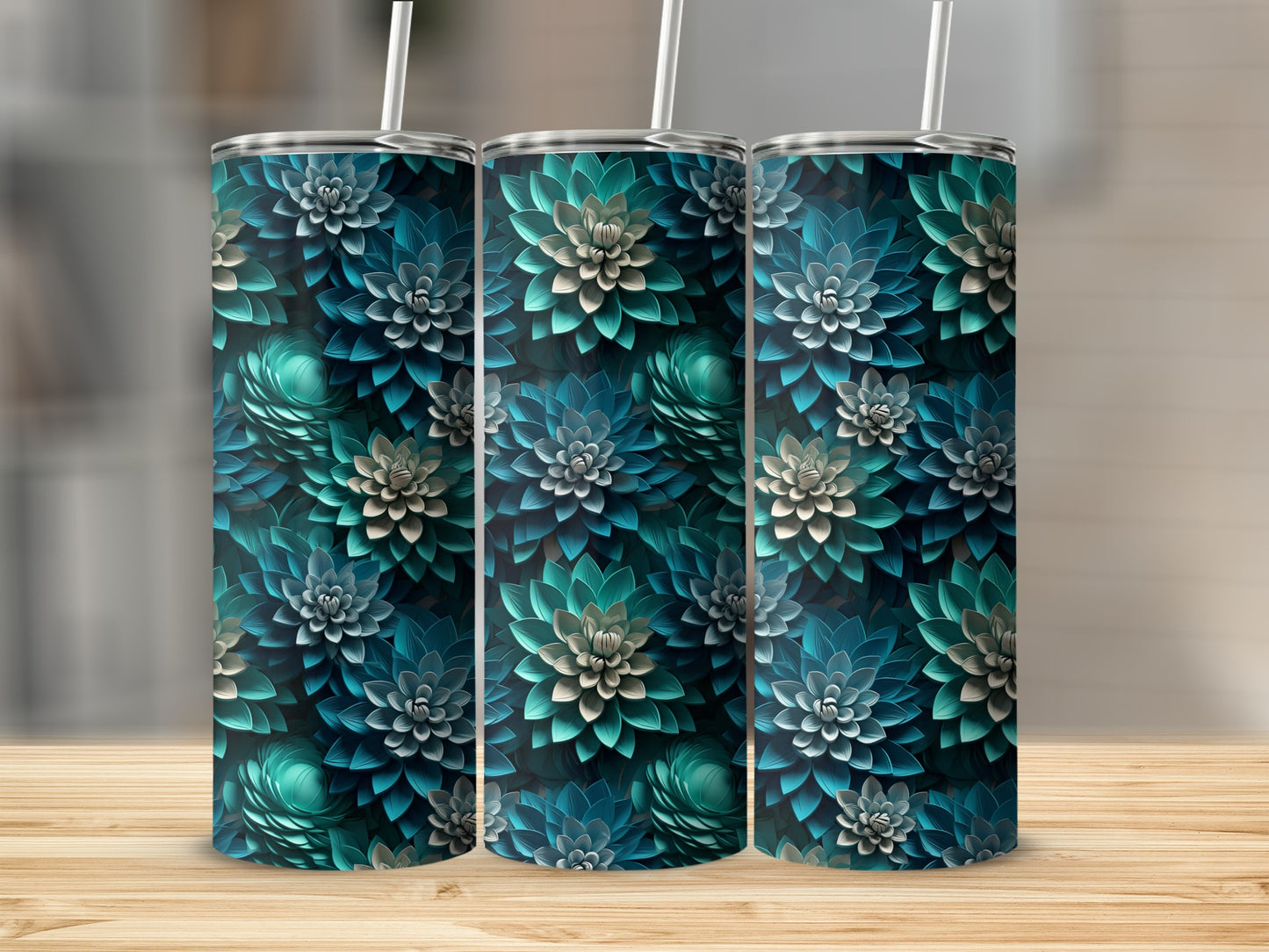 Elegant Floral Succulent Pattern Tumbler Cup