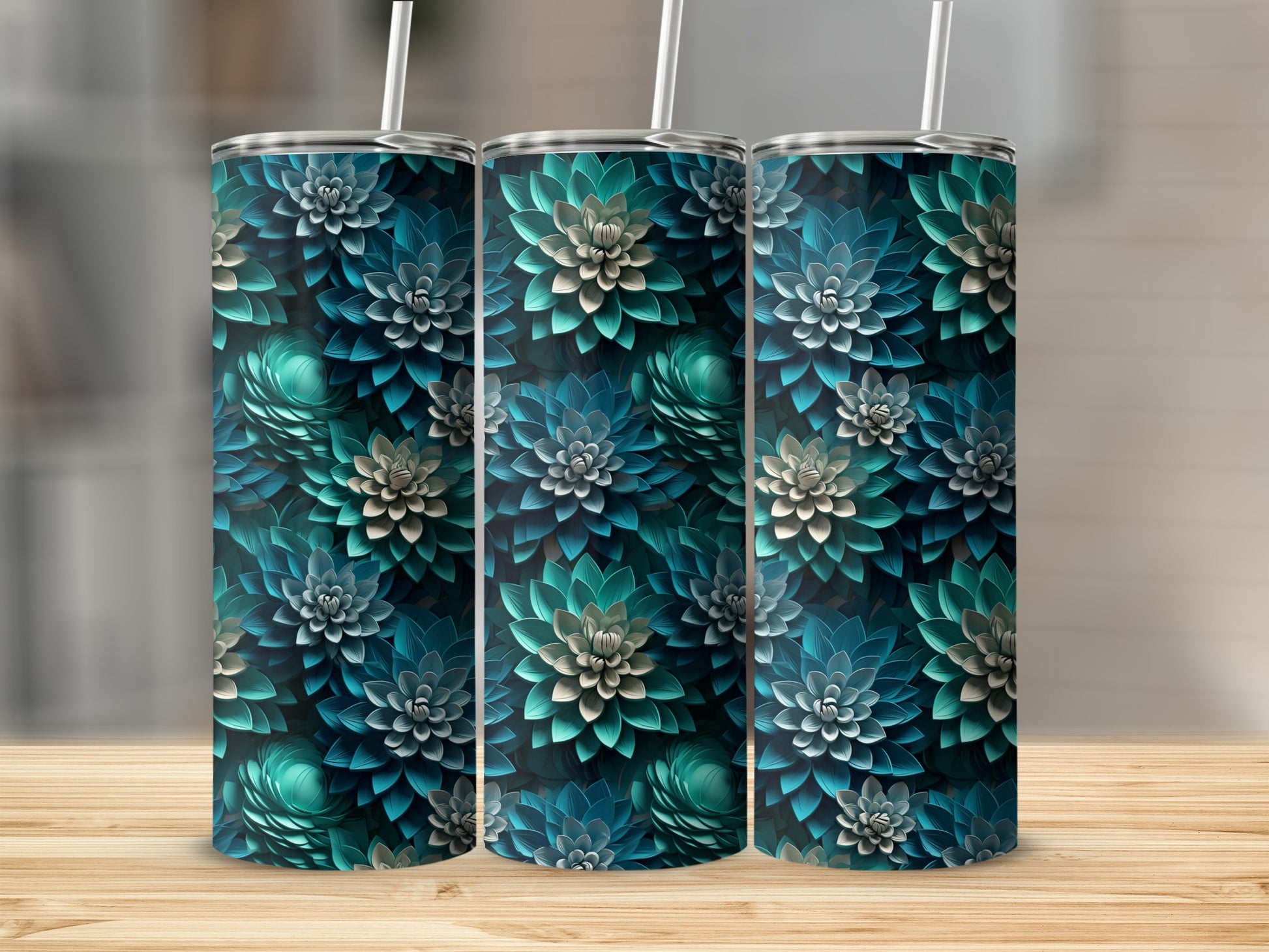 Elegant Floral Succulent Pattern Tumbler Cup