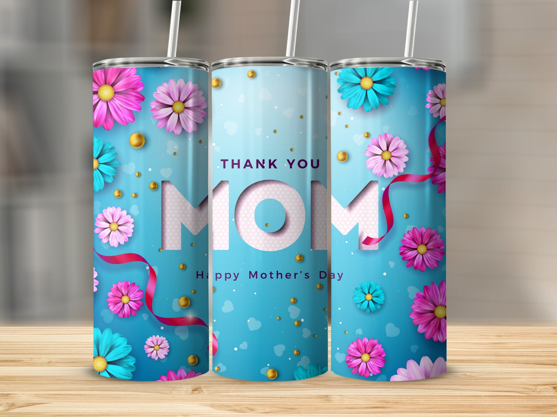Thank You Mom Happy Mother's Day Floral Tumbler