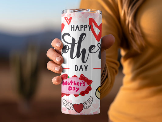 Happy Mother's Day Tumbler with Heart and Wings Design