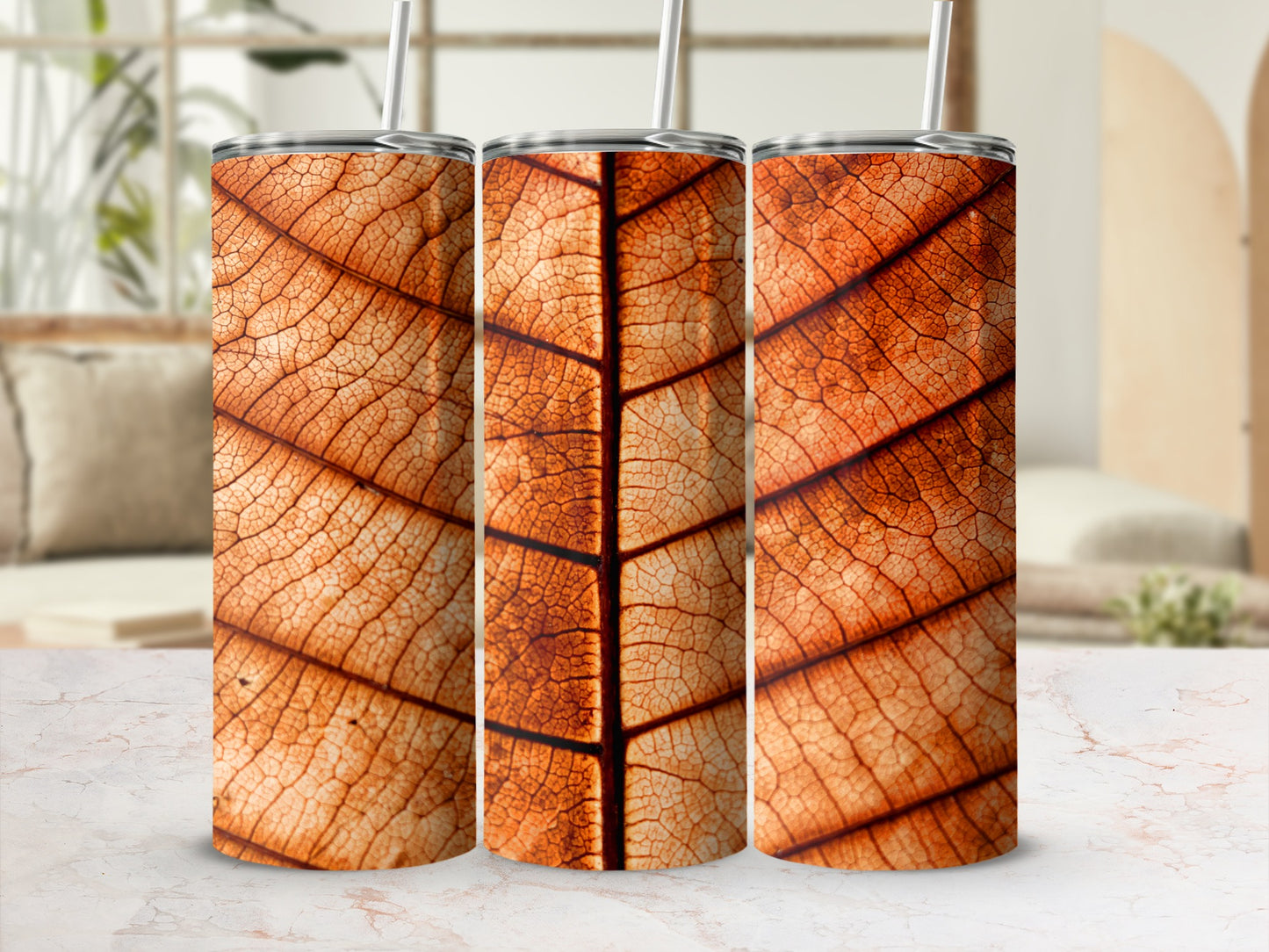 Earthy Autumn Leaf Vein Pattern Insulated Tumbler product type