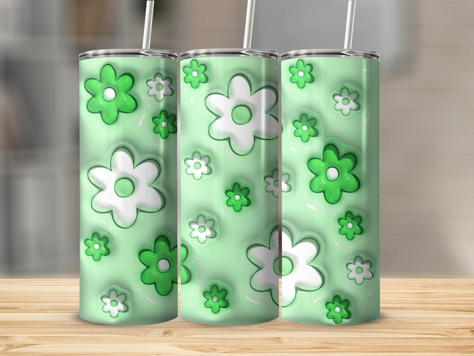Green and White Floral Design 20oz Tumbler