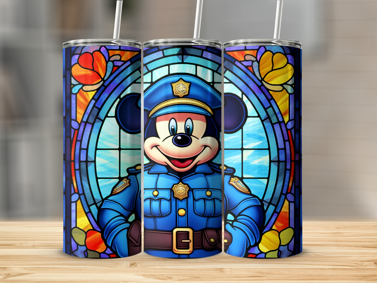 Colorful Police Officer Cartoon Character Tumbler