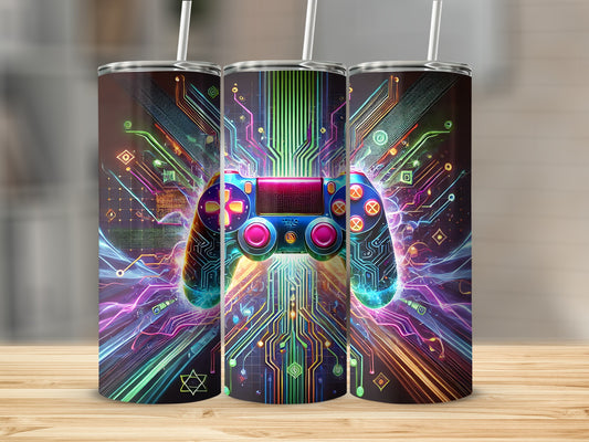 Futuristic Gaming Controller Neon Circuit Design Tumbler