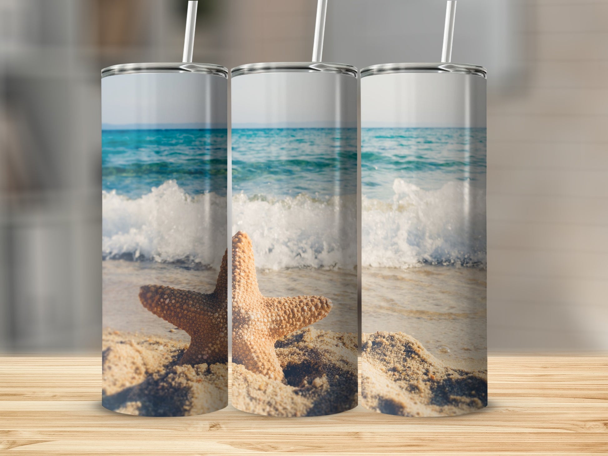 Beach Starfish and Waves Tumbler for Coastal Vibes