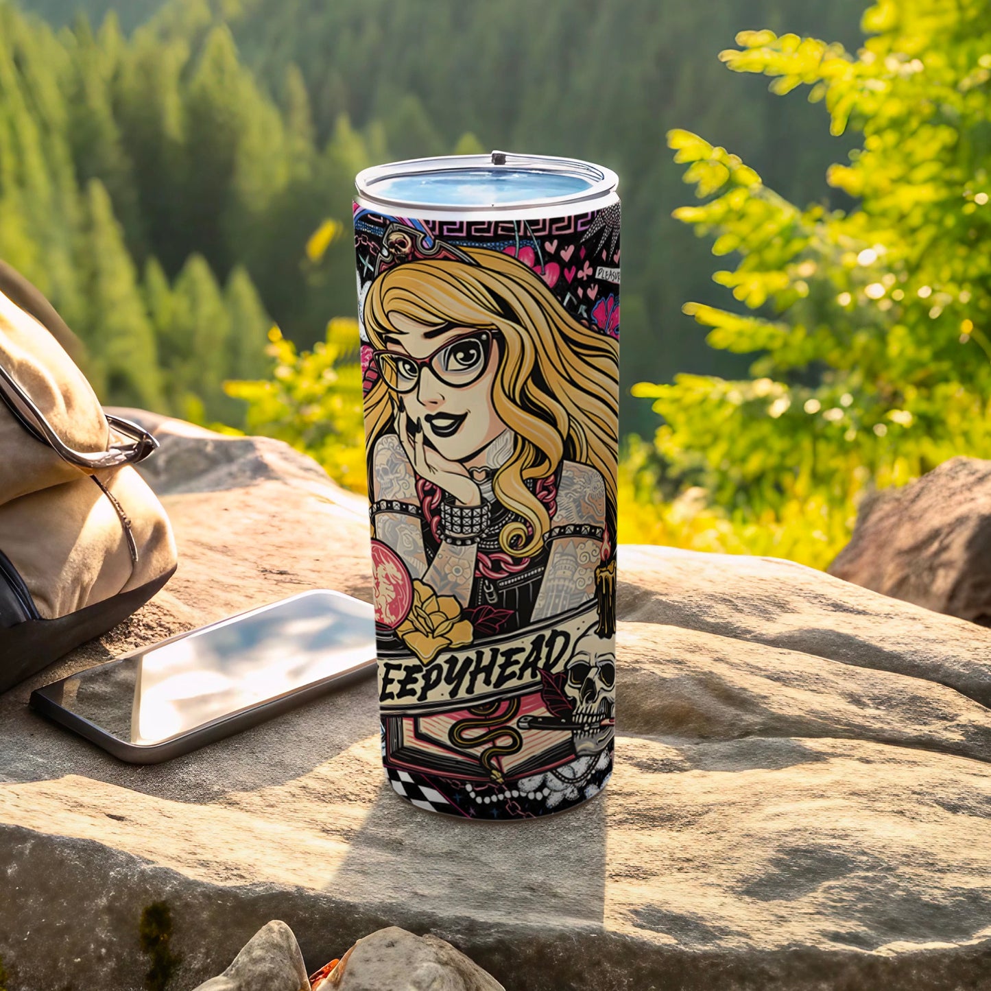 Sleepyhead Skull Art Lady Design Insulated Tumbler