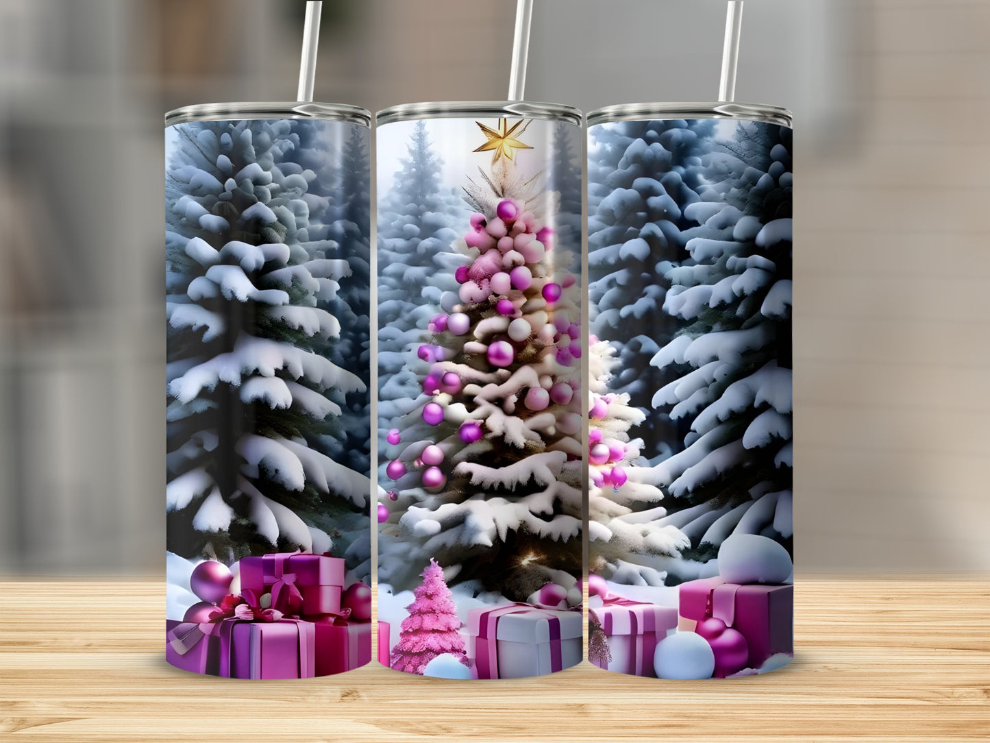 Festive Christmas Tree with Snowy Background tumbler