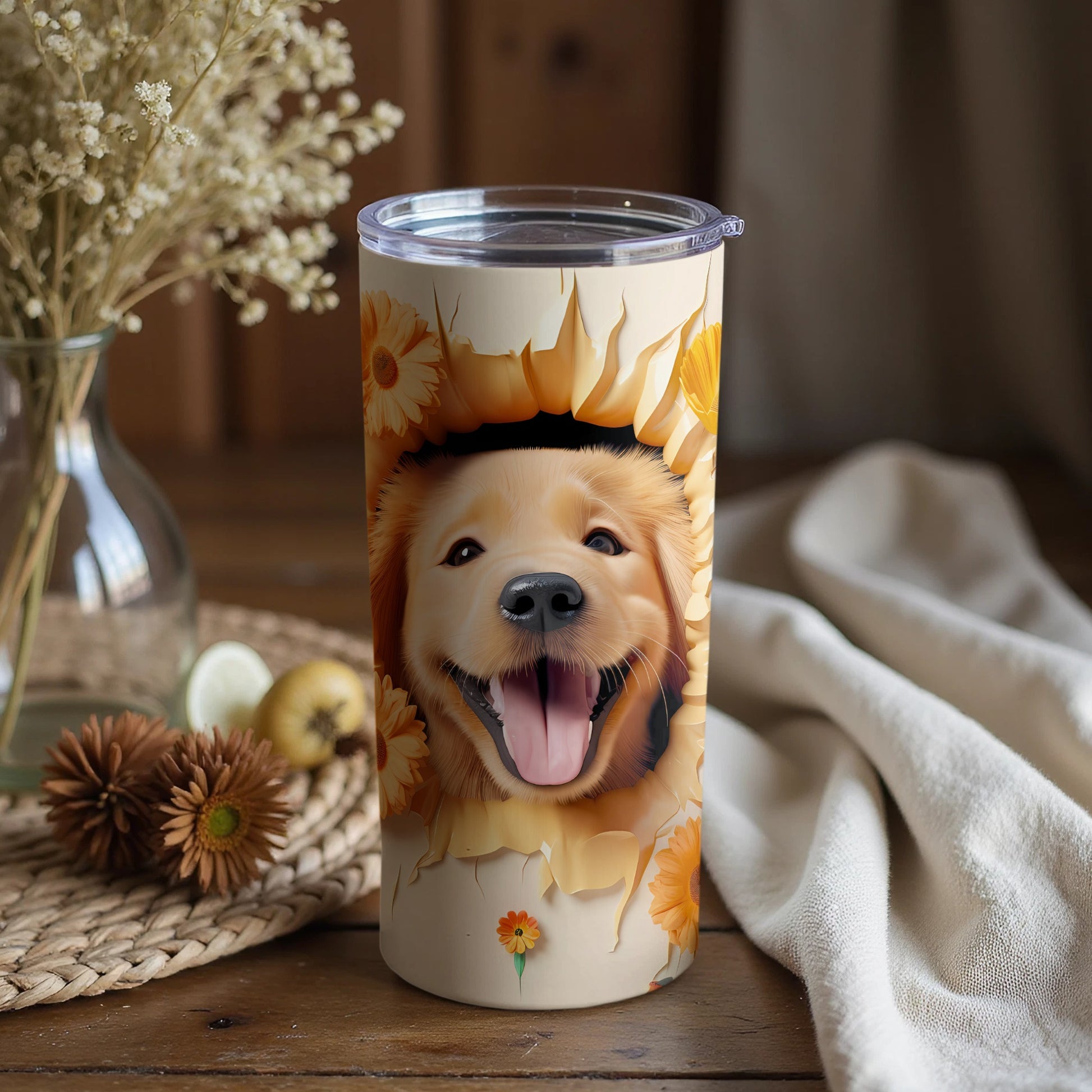 Golden Retriever Puppy Sunflower Design Tumbler product type
