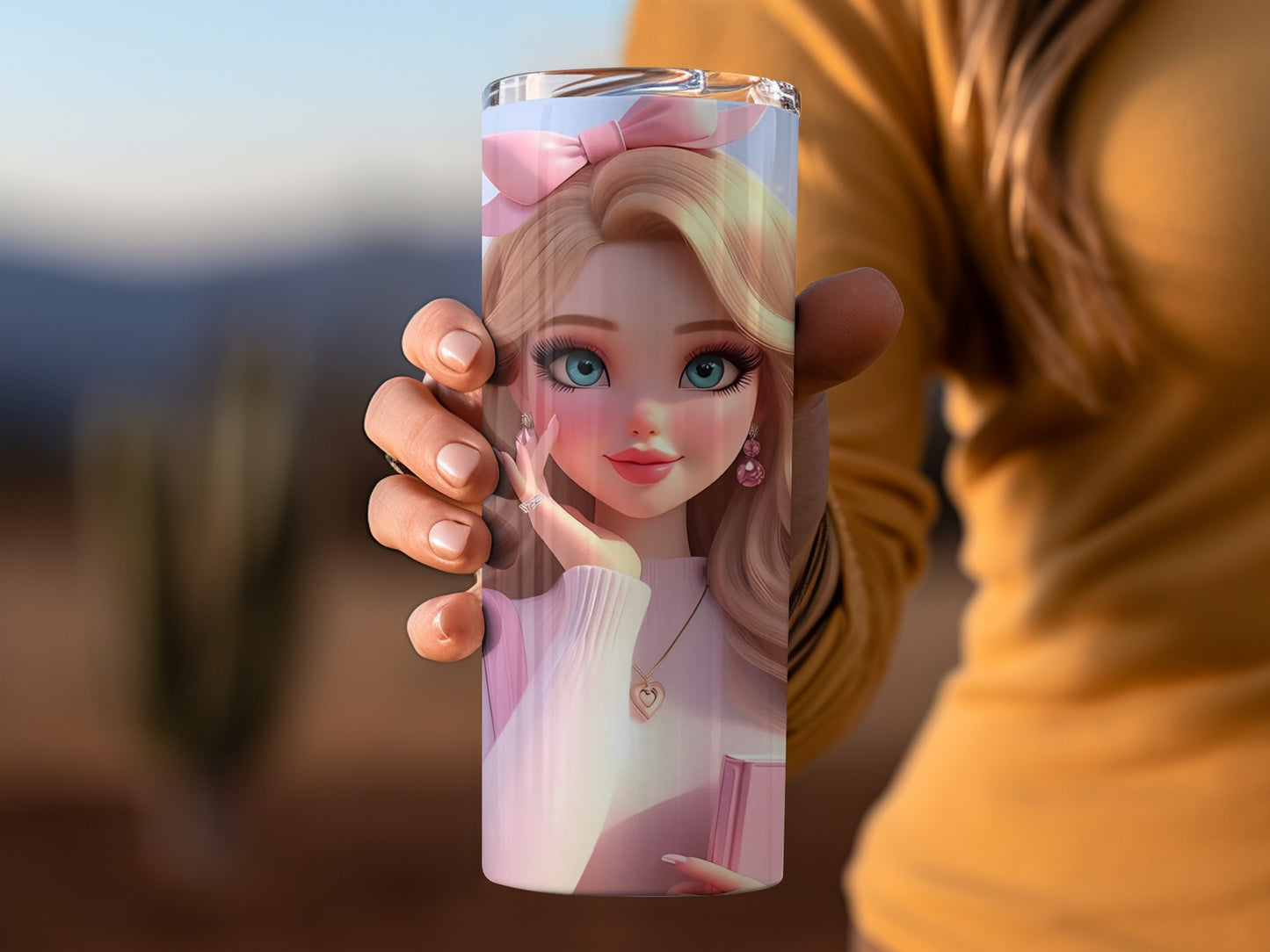 Cute Pink Bow Cartoon Girl Double Wall Tumbler
