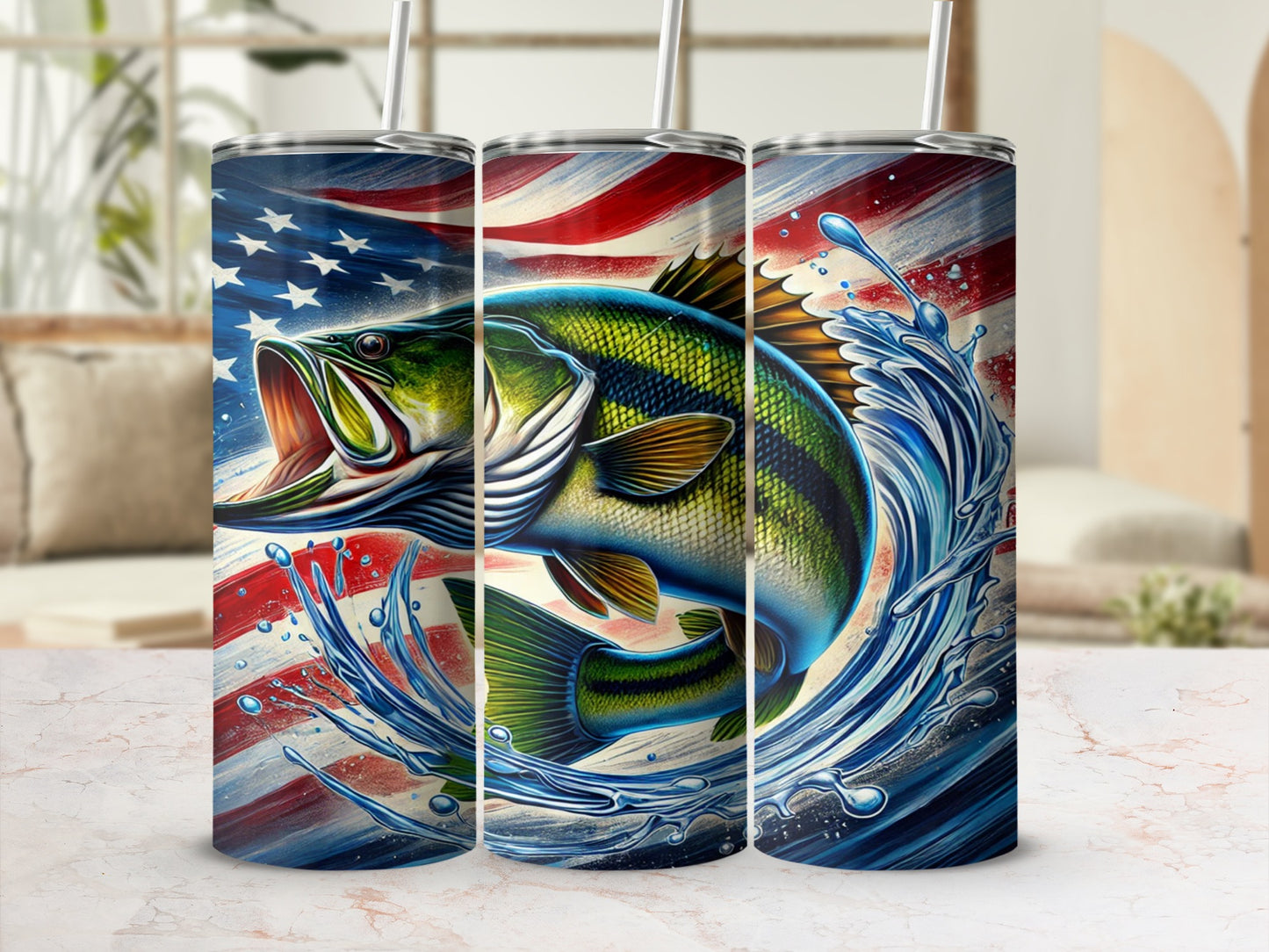 Patriotic Fish Design Tumbler Perfect for Outdoors