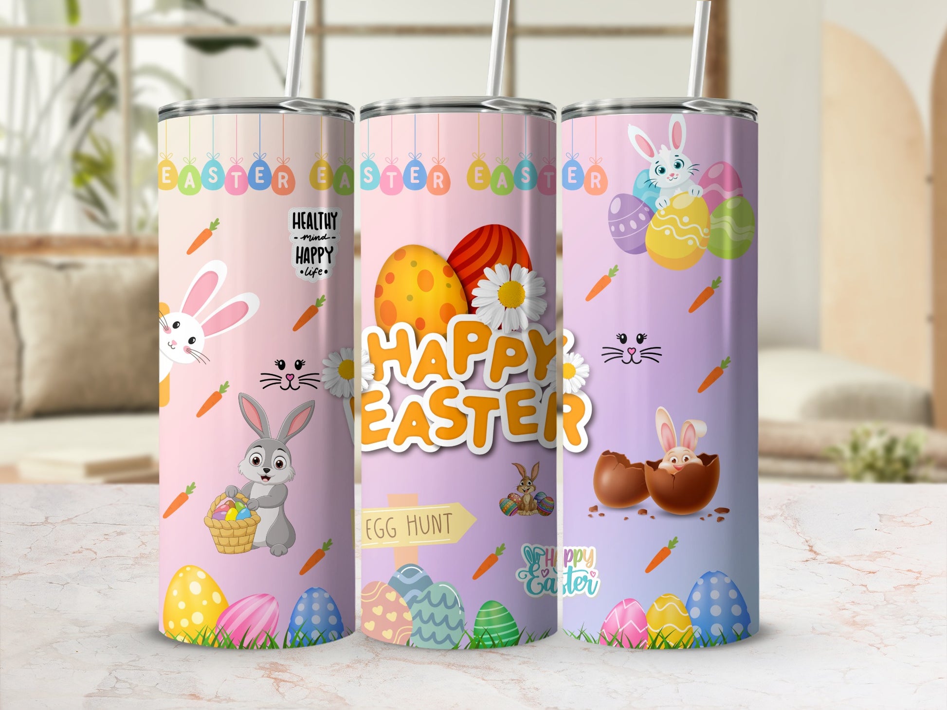 Happy Easter Egg and Bunny Design Tumblers