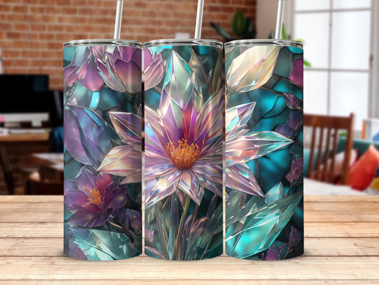 Abstract Crystal Flowers Purple Teal Iridescent Tumbler product type
