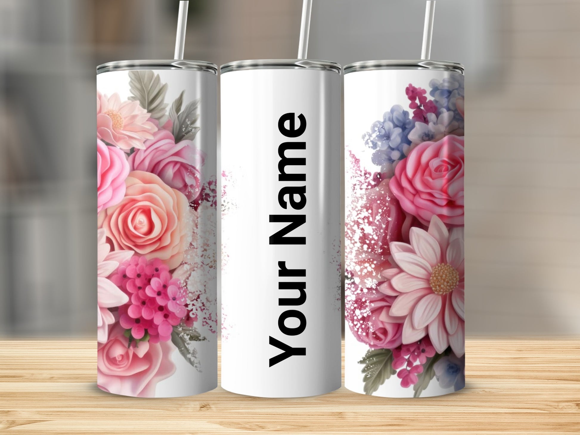 Personalized Floral Design Tumbler with Your Name
