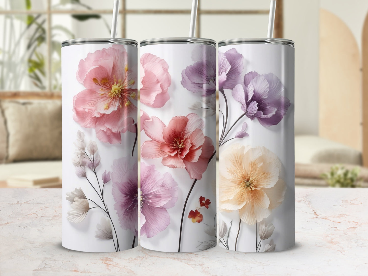 Elegant Floral Design Insulated Stainless Steel Tumbler