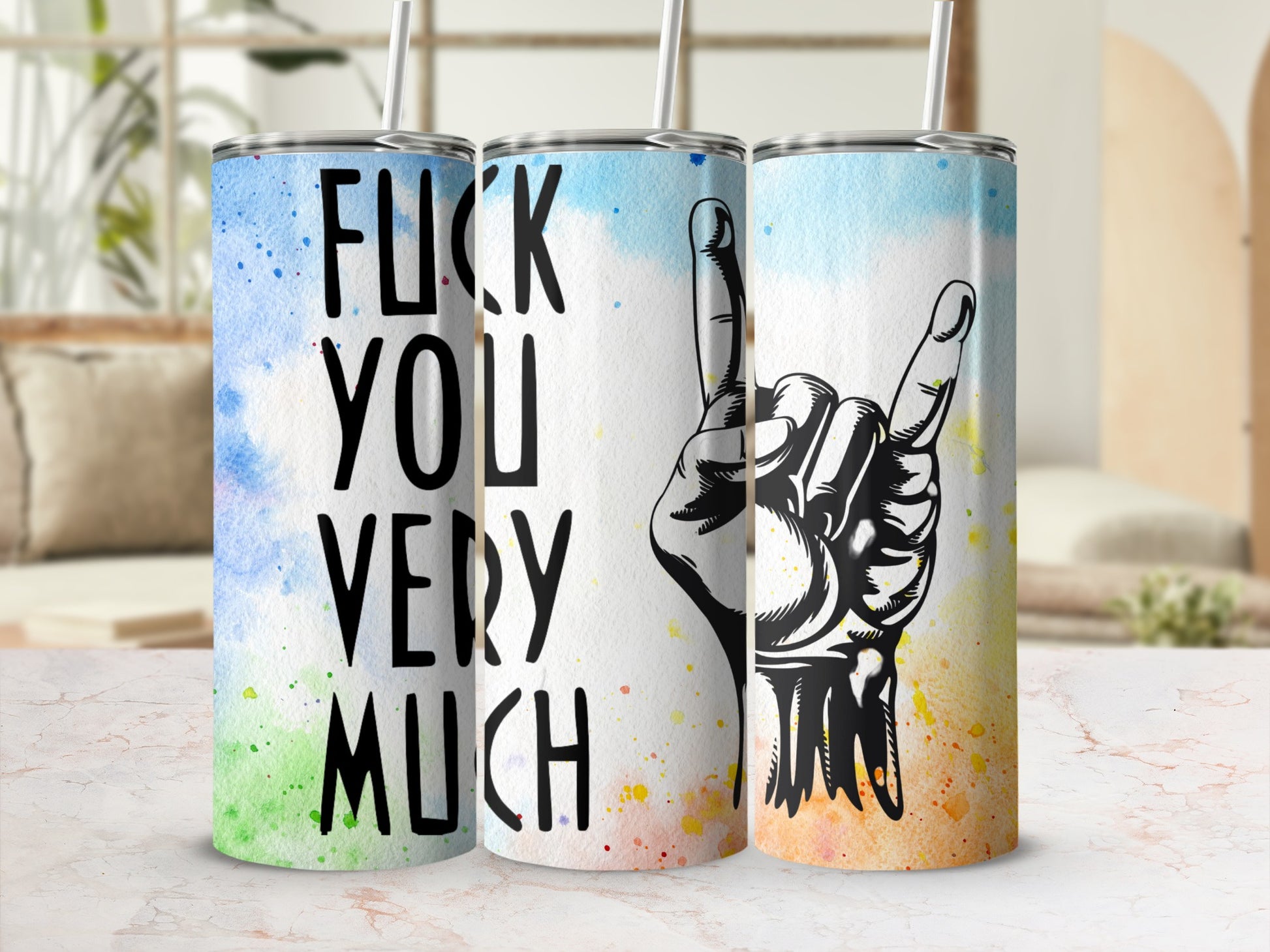 Colorful Custom Tumblers with Hand Gesture Design
