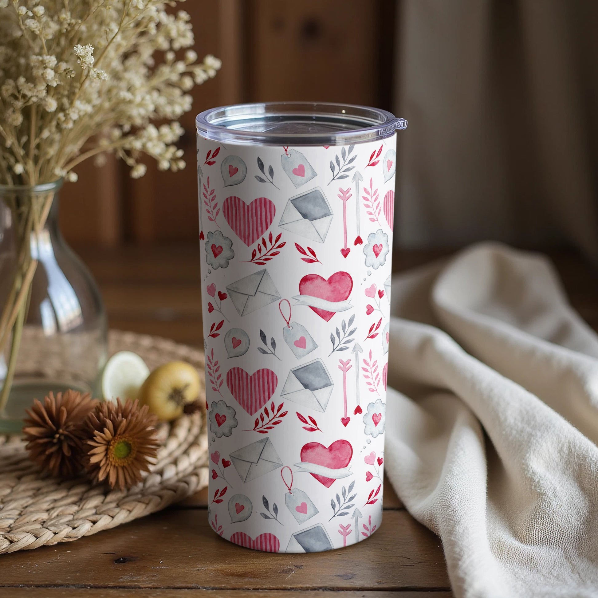 Romantic Love Hearts and Letters Tumbler Product
