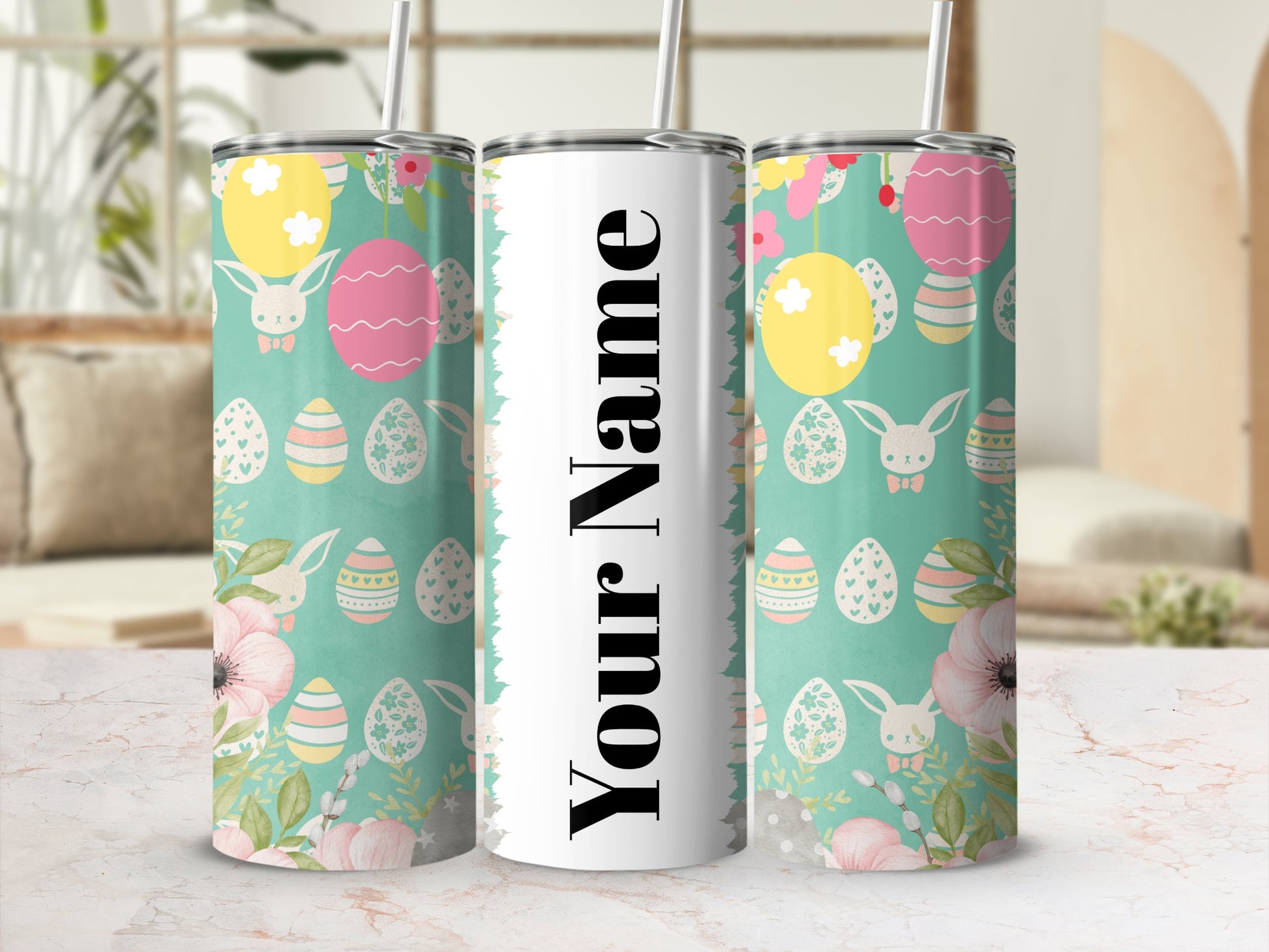 Personalized Easter Bunny and Egg Pattern Tumbler