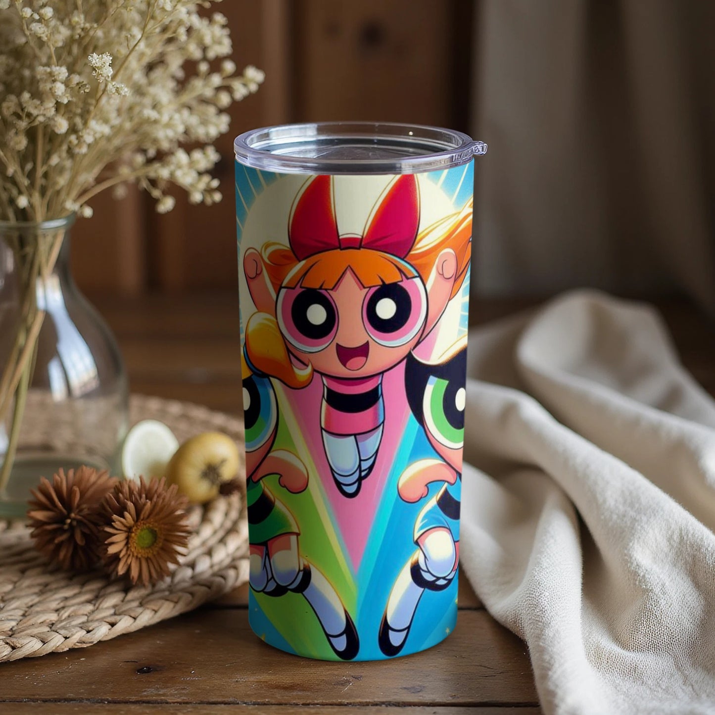 Colorful Powerpuff Girls Cartoon Patterned Tumbler