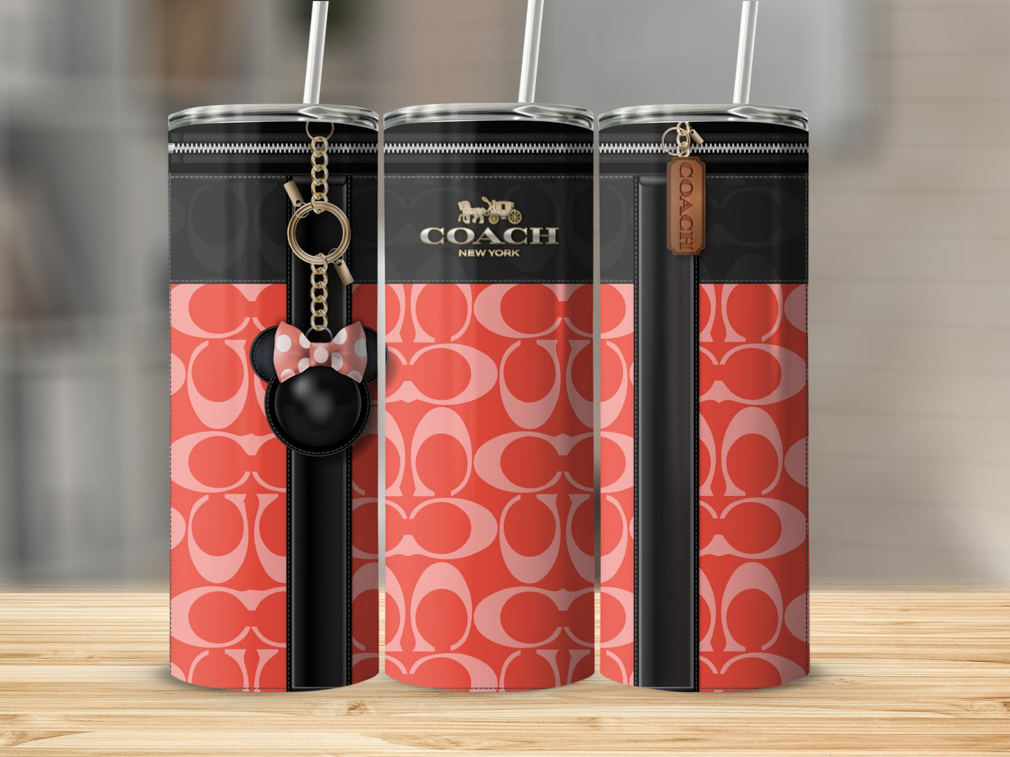 Trendy Red and Black Tumbler with Iconic Print Design