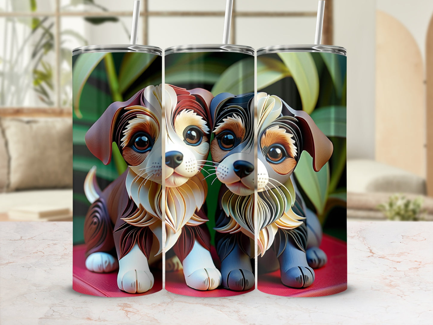 Adorable Puppy Design Tumbler Set For Cute Pet Lovers