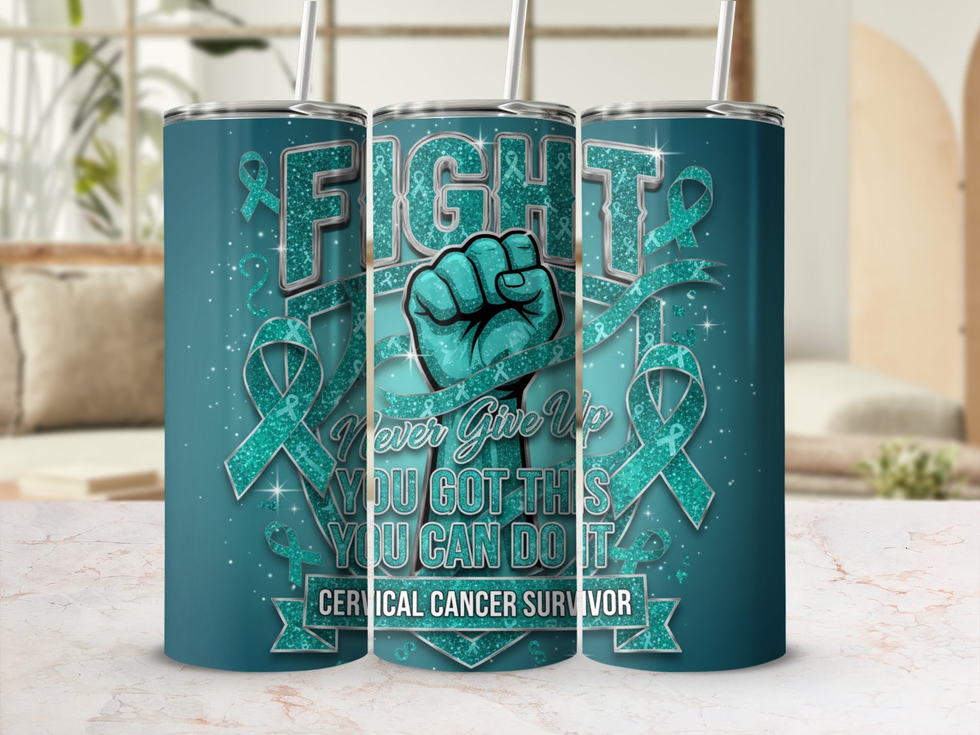 Fight Never Give Up Cervical Cancer Survivor Tumbler