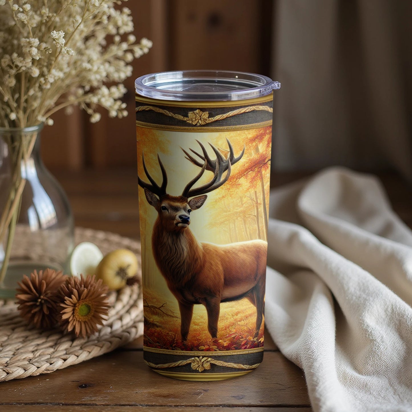 Majestic Deer Illustrated Tumbler With Lid