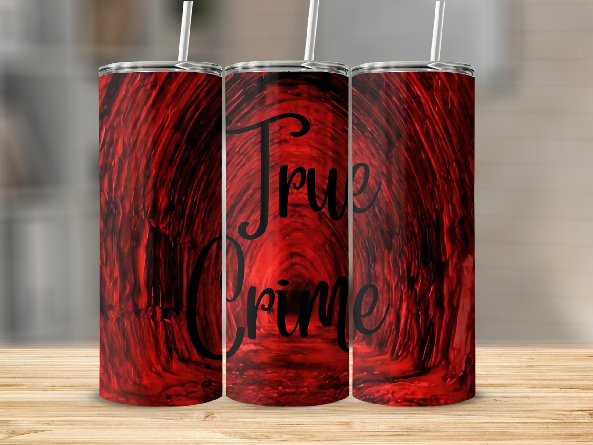 True Crime Insulated Tumbler Cup Red Horror Theme