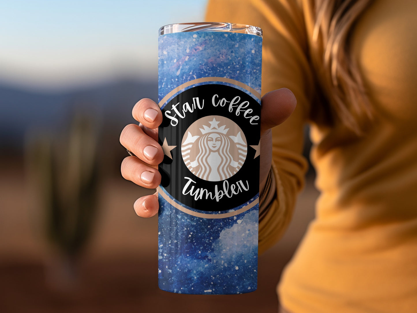 Star Coffee Tumbler with Blue Galaxy Design