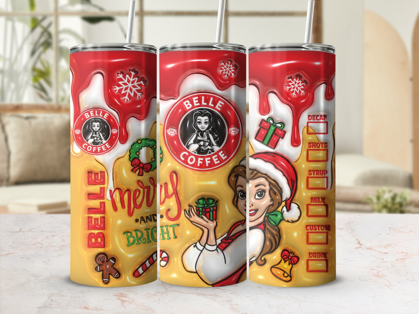 Belle Coffee Merry and Bright Christmas Tumbler Cup