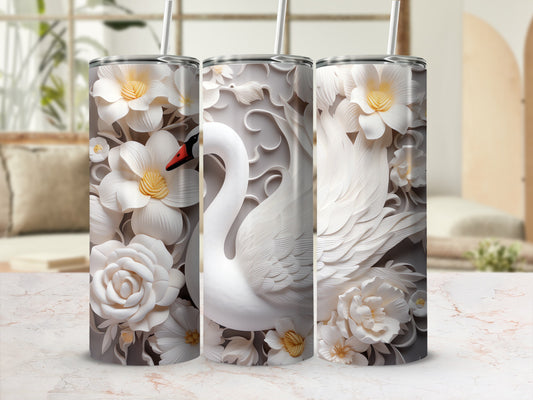 Elegant White Swan Floral Sculpted Art Tumbler product type