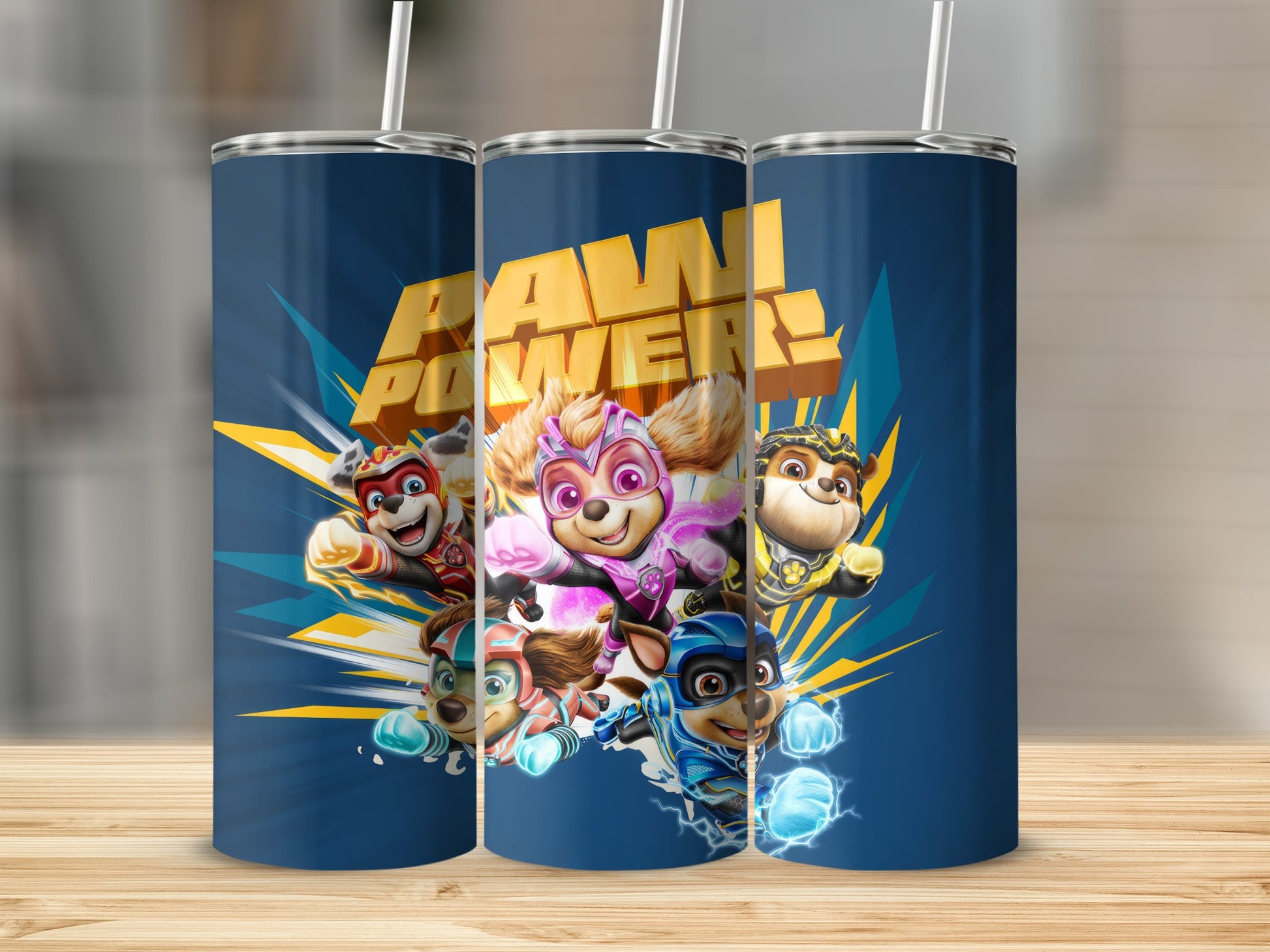 Paw Power Cartoon Characters Blue Tumbler Cup
