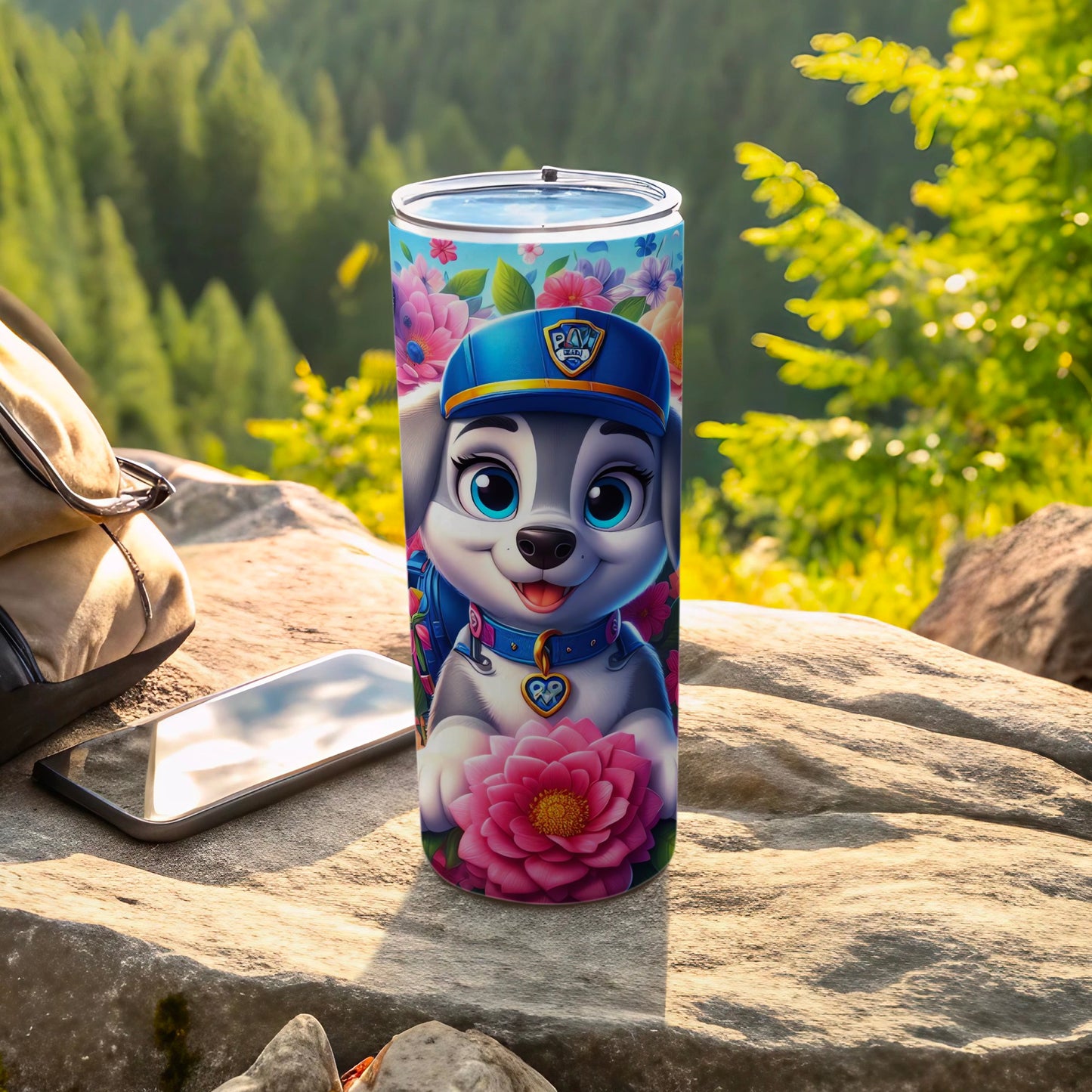 Cute Paw Patrol Character Floral Design Tumbler