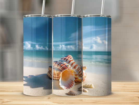 Stunning Beach Scene with Seashell Tumbler