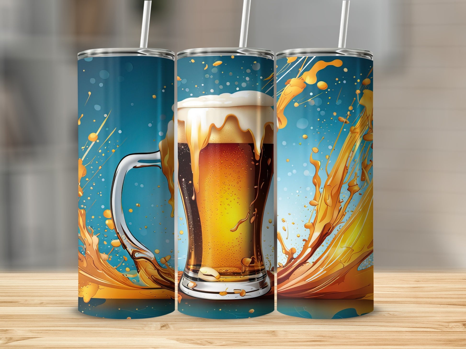 Colorful Splashing Beer Themed Tumbler Cup