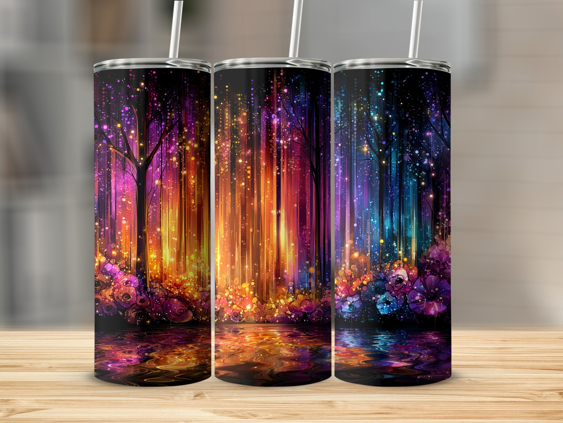 Colorful Fireflies Forest Art Skinny Tumblers