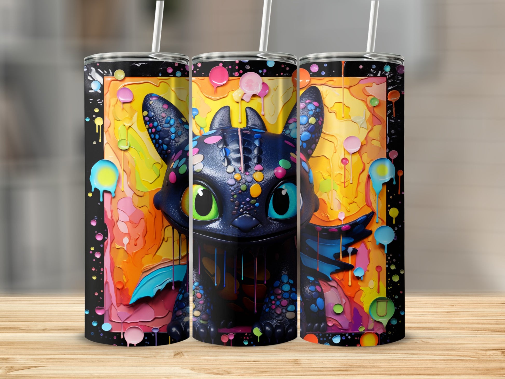 Colorful Dragon Design Tumbler With Straw 20 oz Cup