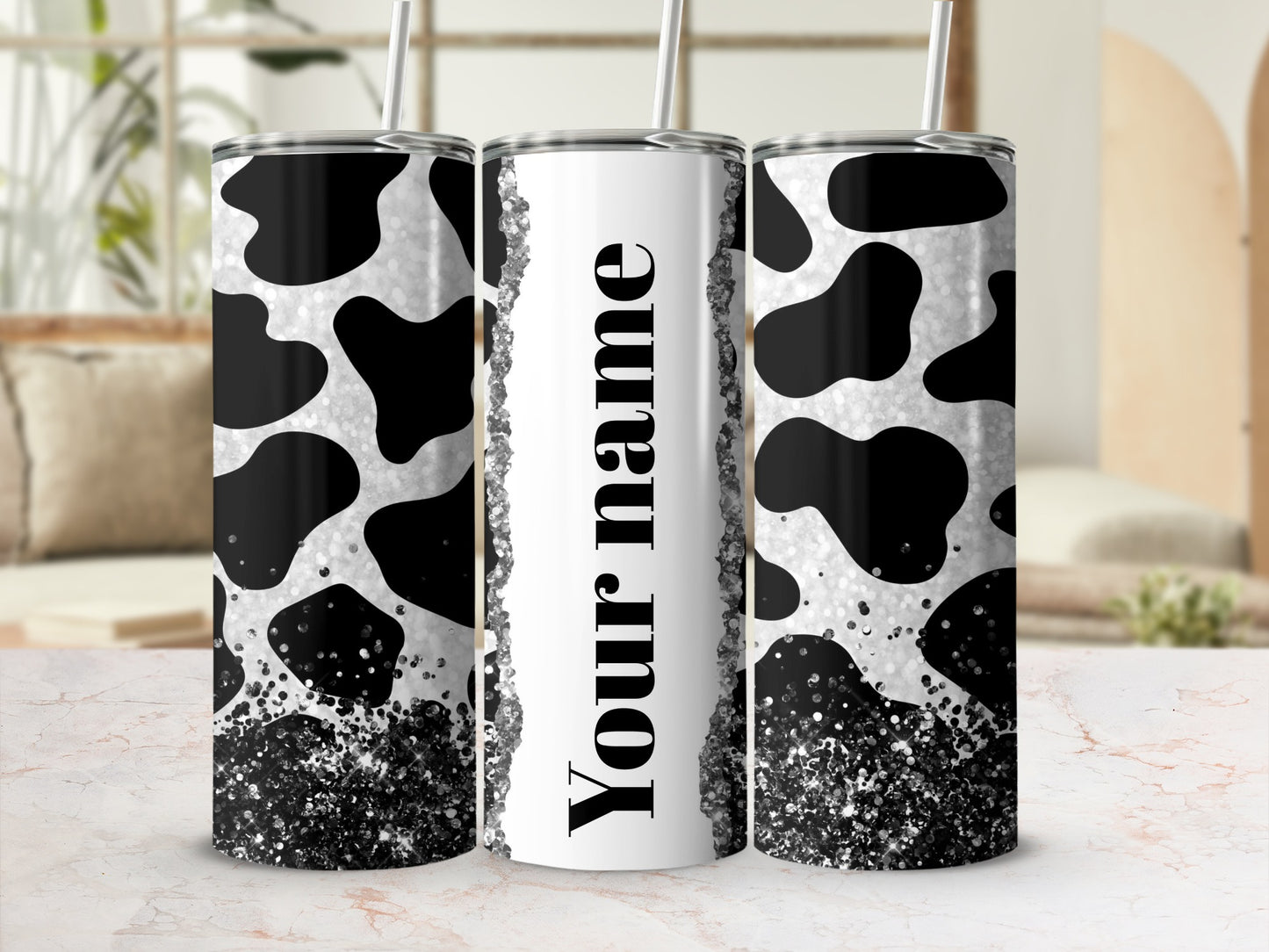 Custom Cow Print Glitter Tumbler with Your Name