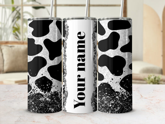 Custom Cow Print Glitter Tumbler with Your Name