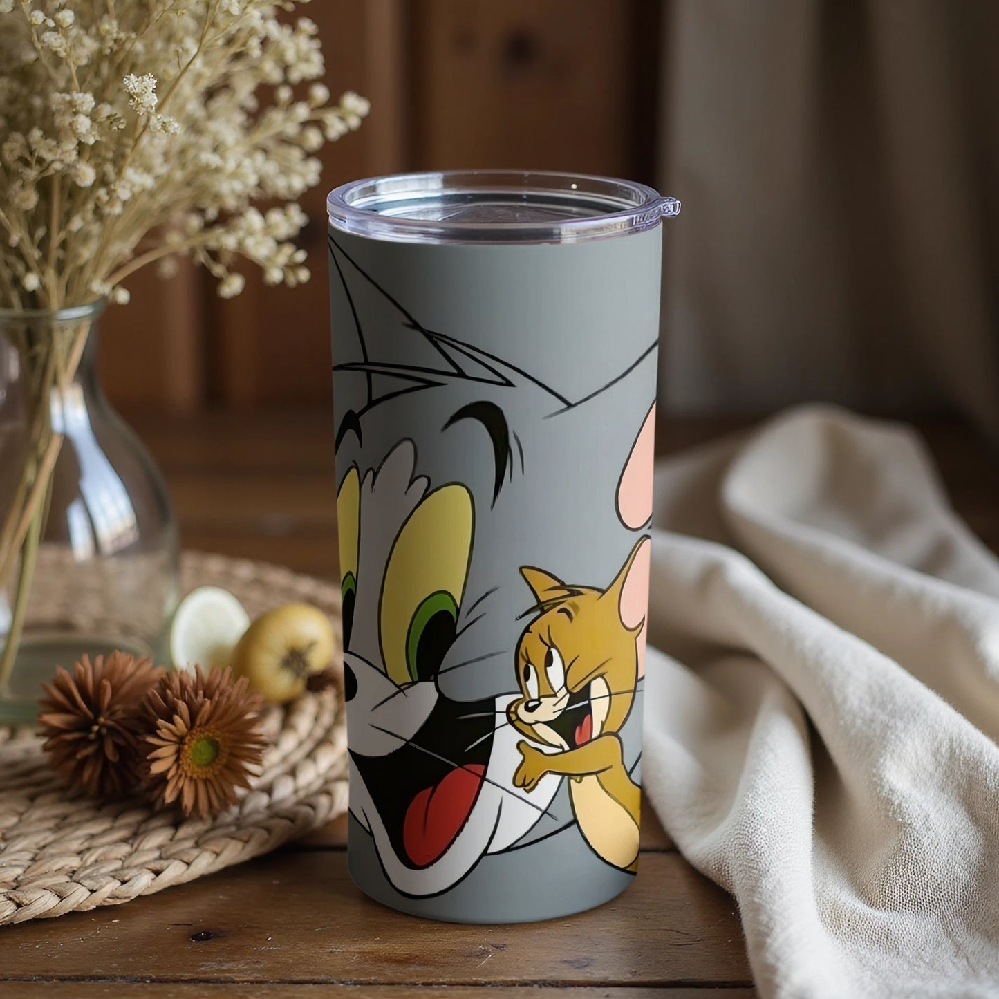 Cartoon Cat and Mouse Themed Tumbler for Drinks