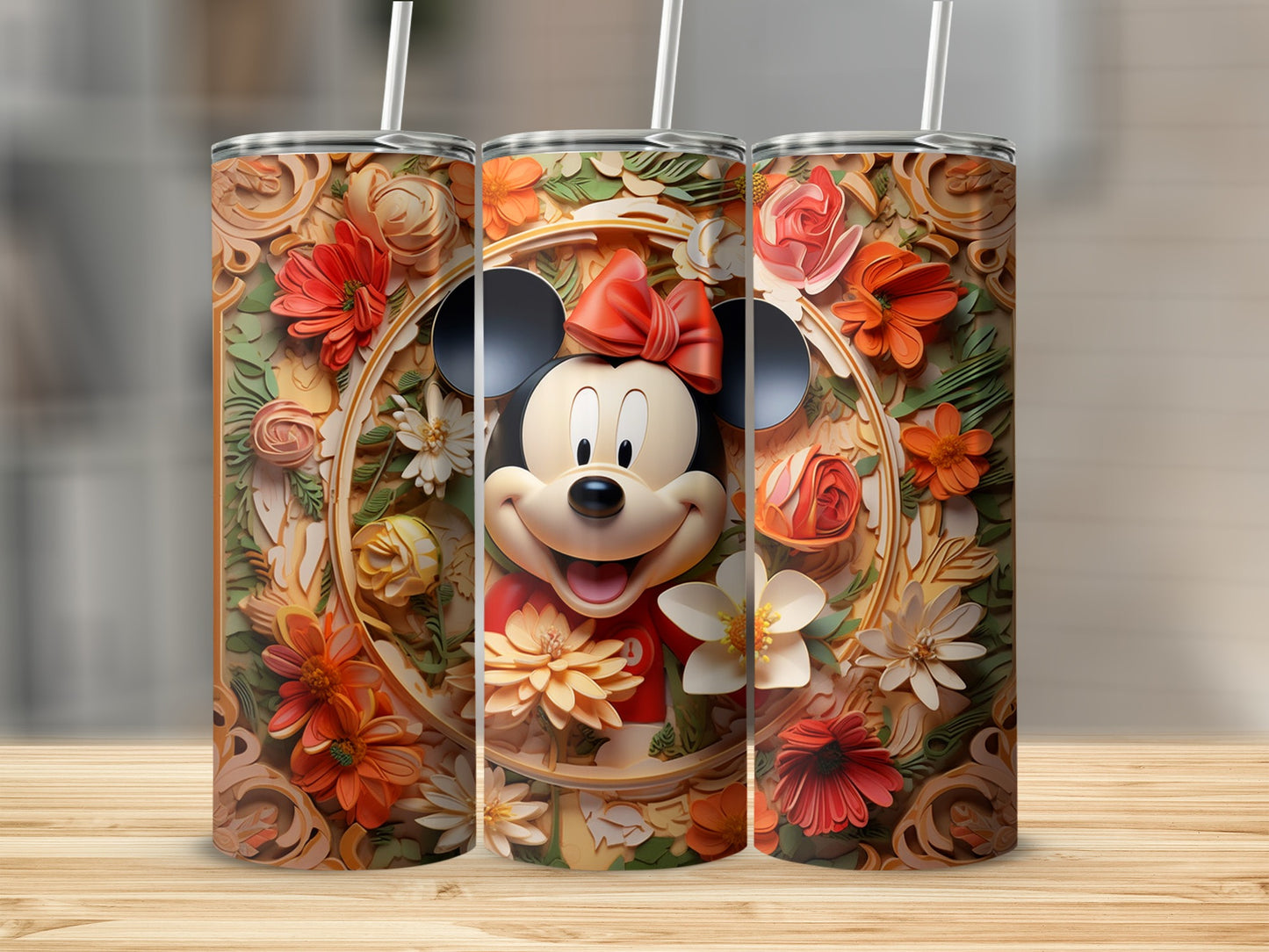 Floral Design Mickey Mouse Themed Tumbler