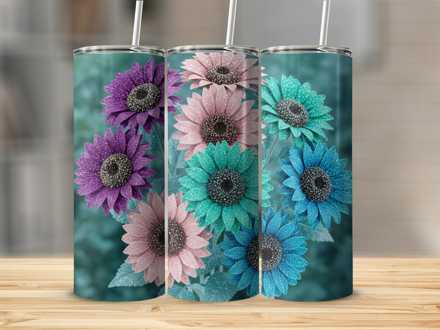 Sparkling Vibrant Flower Design Tumbler Cup for Drinks