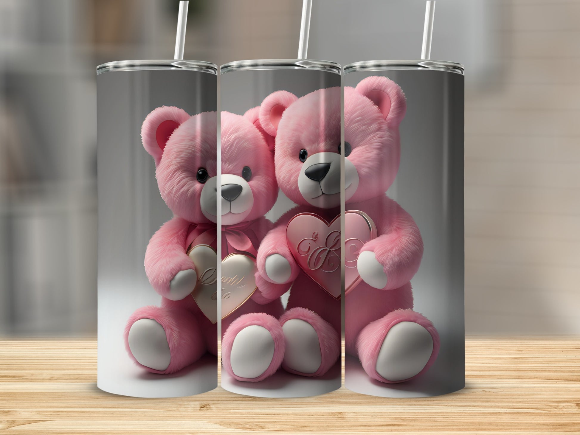 Cute Pink Teddy Bear with Heart Personalized Tumbler