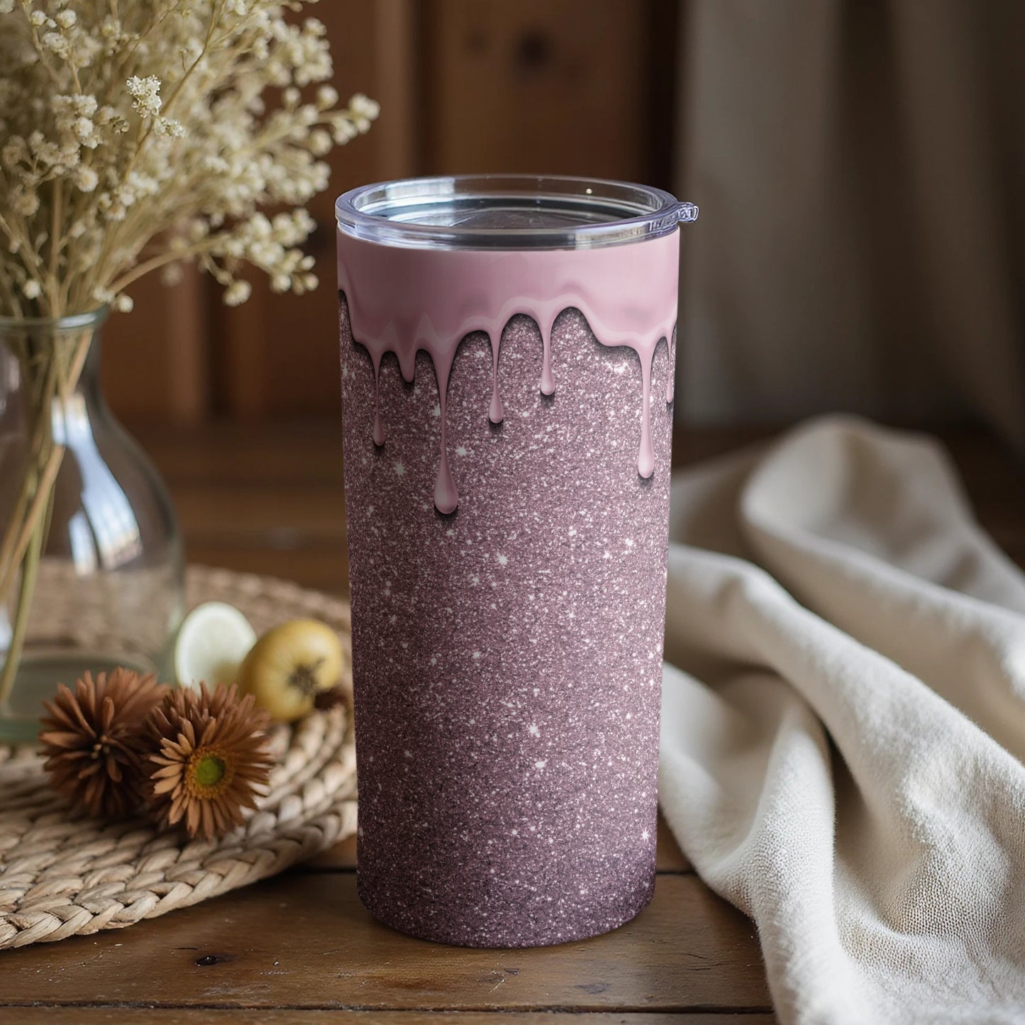 Sparkling purple tumbler with pink melting detail