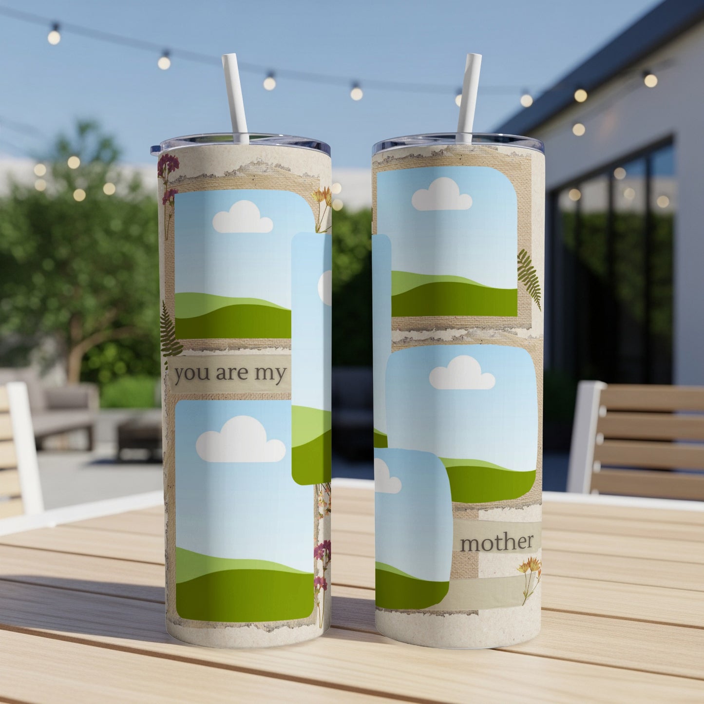 Two tumblers with photo collage designs, reading "you are my" and "mother."