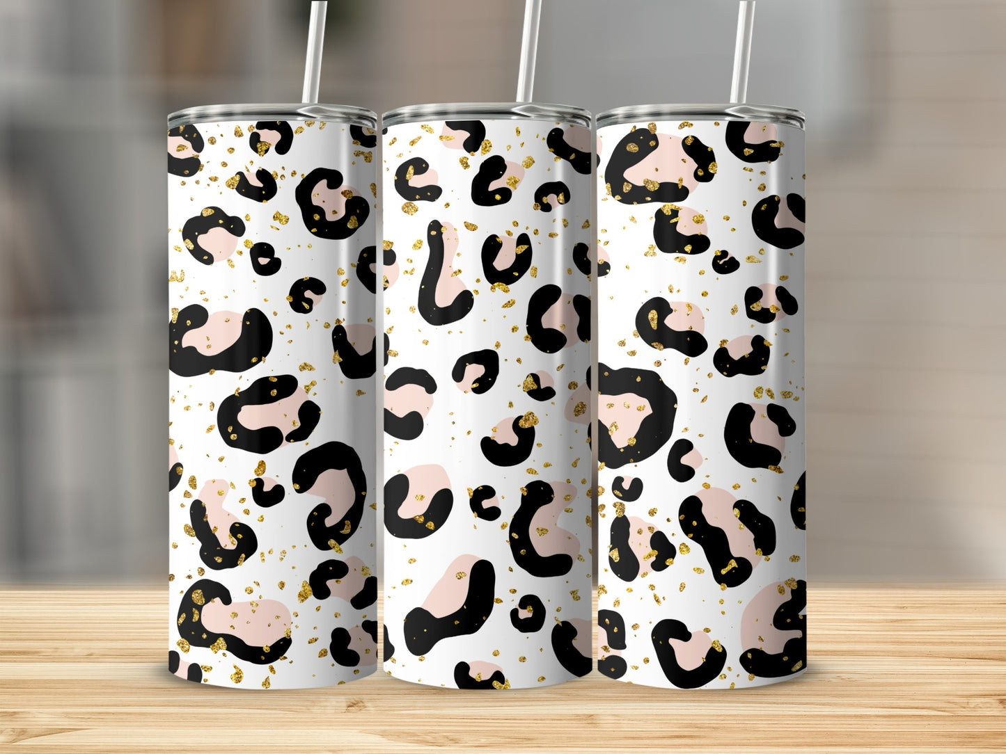 Leopard Print Tumbler with Straw Fun Drinkware Product