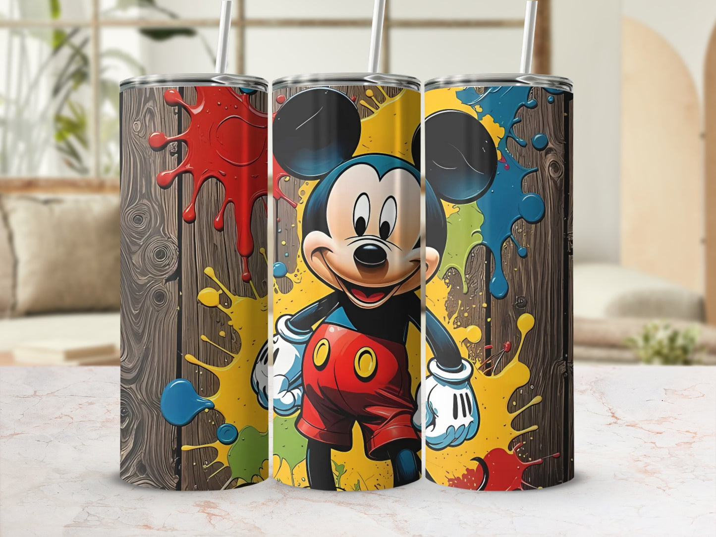 Colorful Mickey Mouse Splatter Design Tumbler Cup