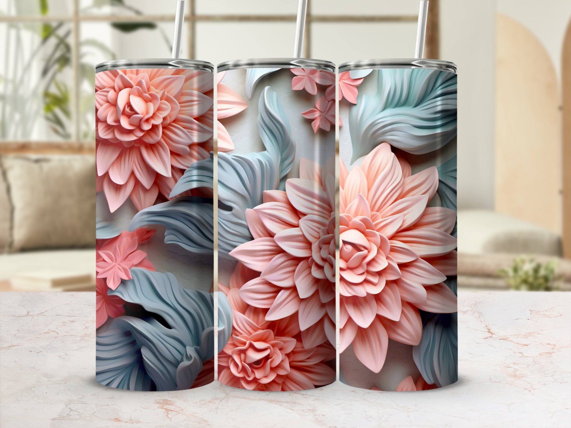 Floral Pattern Insulated Tumbler for Beverages