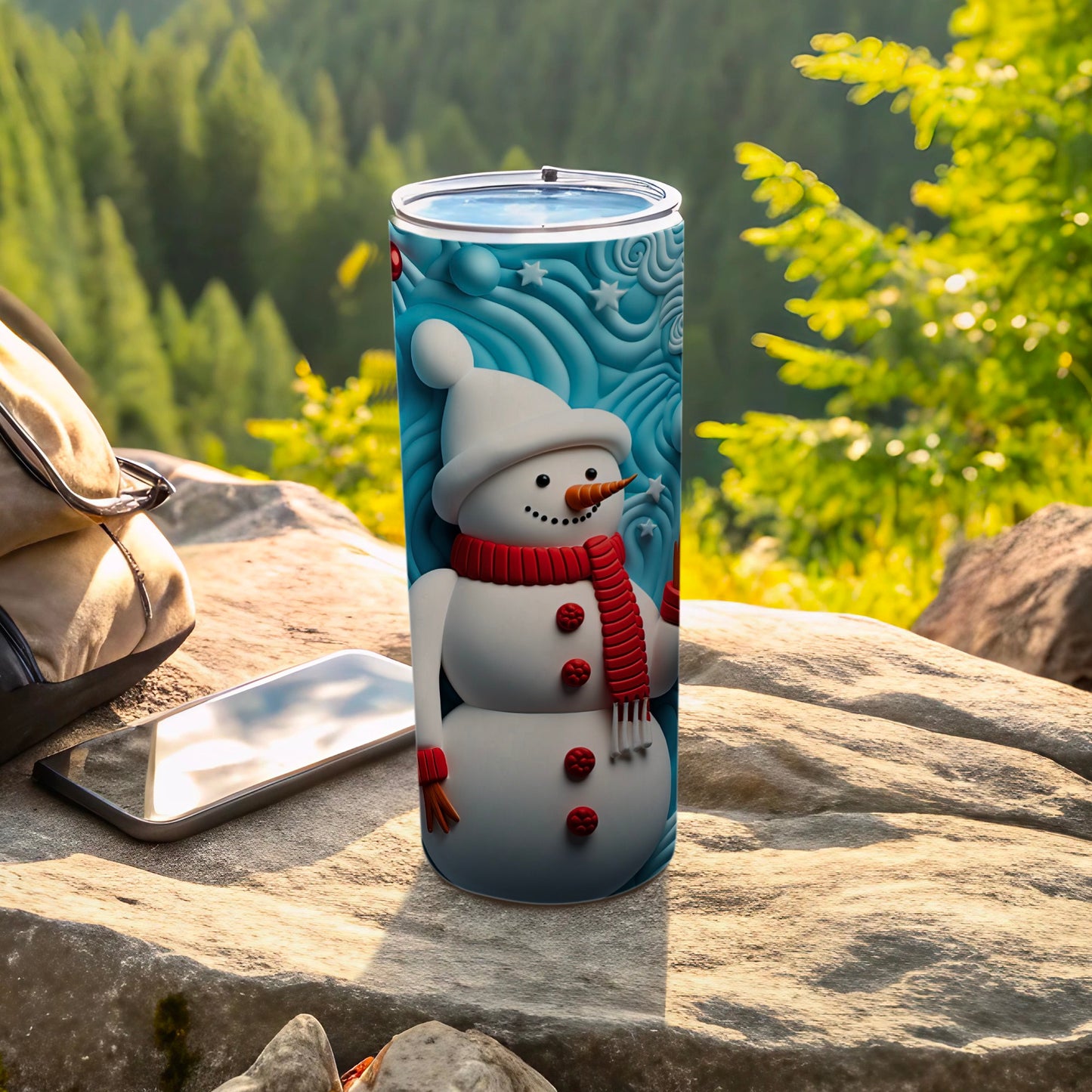 Festive Snowman Insulated Tumbler with Red Scarf Design
