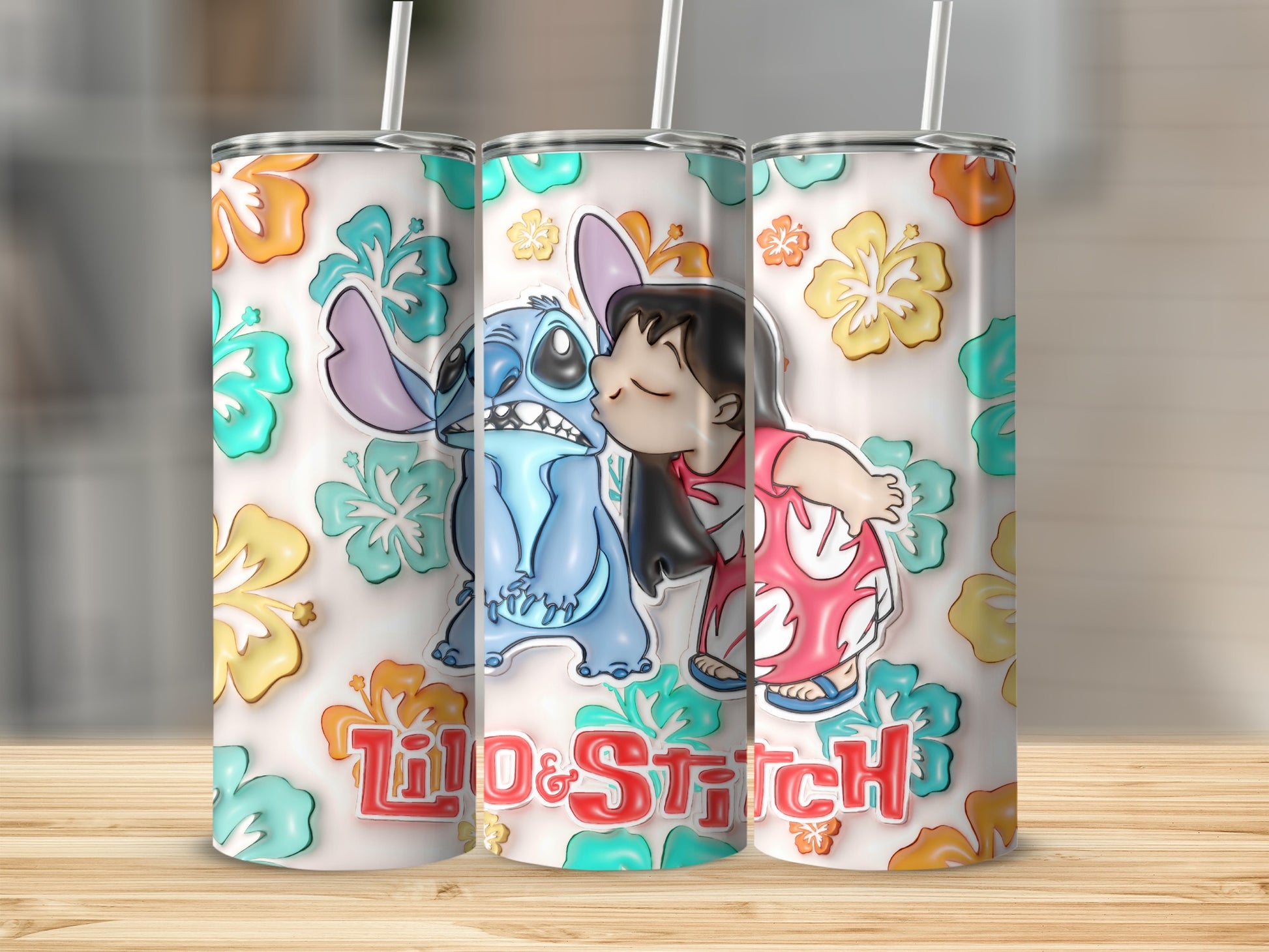 Cute Lilo and Stitch Tropical Floral Design Tumbler
